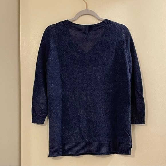 TALBOTS NWOT Shiny Linen V-Neck Sweater in Navy Blue - Picture 2 of 4